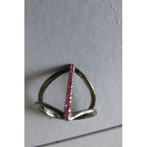 Bague 257 + Argent Barrette Et Strass Rose T53