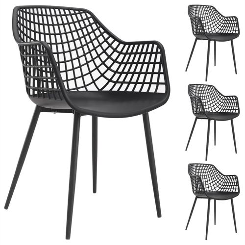 Lot De 4 Chaises Lucia Pour Salle À Manger Ou Cuisine Au Design Retro Avec Accoudoirs, Coque En Plastique Noir Et 4 Pieds Métal Noir