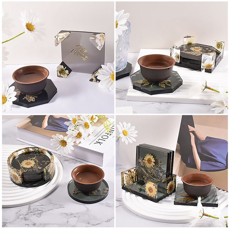 15 Moules En Rsine De Dessous Verre Silicone, Avec Support ... - 4
