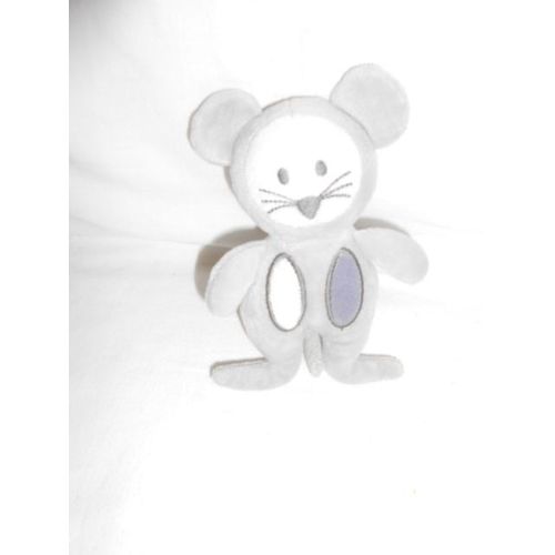 Obaïbi Okaidi Ob Souris Peluche Doudou Hochet Grelot 17 Cm Gris Blanc Rond