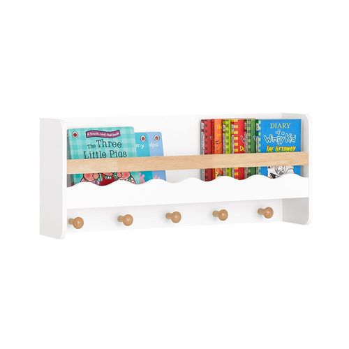 Sobuy Kmb78-W Étagère Murale, Étagère De Rangement Suspendue, Porte-Manteau Pour Enfants, Étagère À Livres, Bibliothèque Avec 1 Étagère Et 5 Crochets