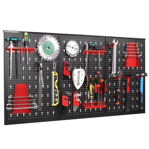 Porte Outils Mural, Panneau Rangement Outils avec 17 Pièces Crochets et Supports, Tableau Outils pour Ateliers Garage, 117 x 55 x 2 cm