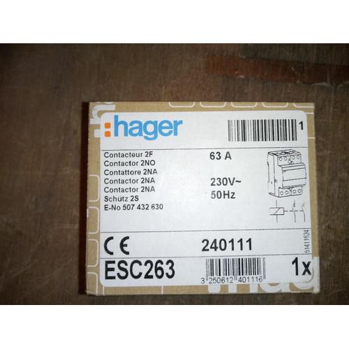 Contacteur 2F 63A, bobine 230V HAGER ESC263