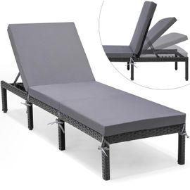 Bain De Soleil, Chaise Longue Jardin, Transat De Jardin Pliable Dossier À 4 Niveaux, Coussin D'assise De 5 Cm (H), Aspect Rotin, Pour Jardin, Terrasse & Balcon - 198 * 64 * 28,5 Cm