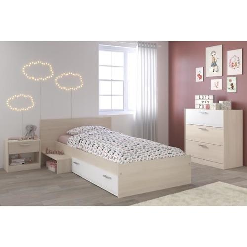 Marco Chambre Enfant Complete Style Contemporain Décor Acacia Clair Et Blanc - L 90 X L 190 Cm