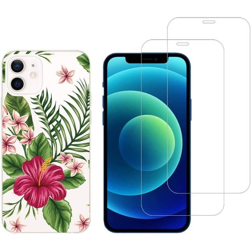 Coque Fantaisie + 2 Films En Verre Trempé Résistants Anti Casse Écran Pour Iphone 12 Mini (Exotique) [Novago®]