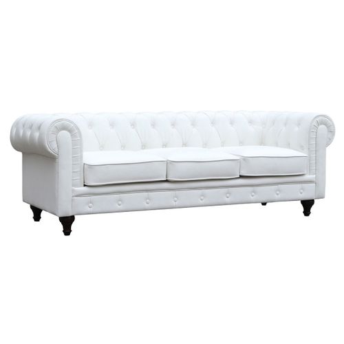 Canap? Fixe Chesterfield "Aliza" - 208 X 82 X 70 Cm - 3 Places - Blanc