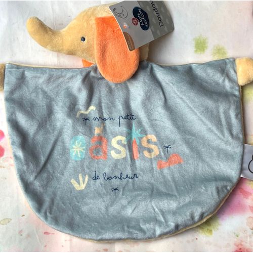 Doudou Éléphant Mots D’Enfants Jaune Vert Kaki Mon Petit Oasis De Bonheur Jouet Bébé 