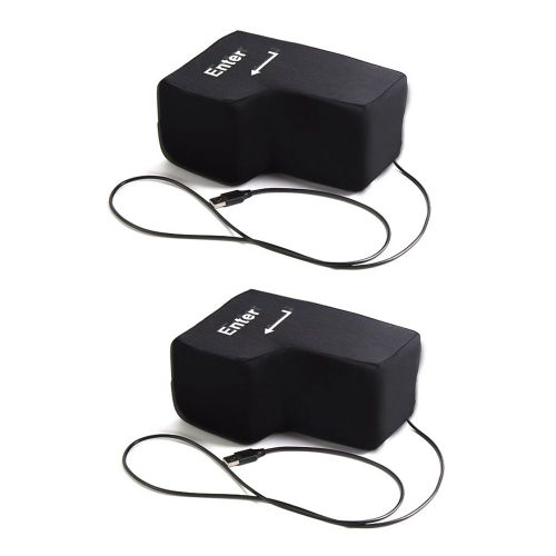 2 PièCes Big USB Enter Key Anti Stress Button Decompression Computer Any Vent Pillows Desktop Pillow pour Programmer, Noir