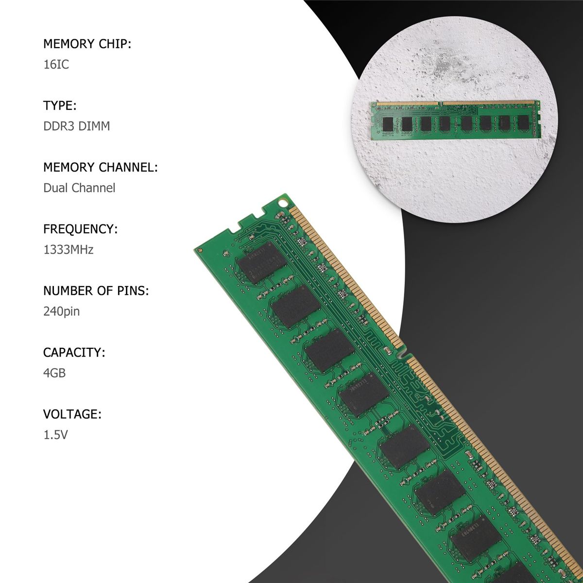 MMoire RAM DDR3 4G 1333Mhz 240 Broches MMoire de Bureau PC... - 3