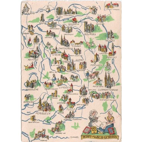 Berry Marche Limousin - Carte Postale Géographique 1945