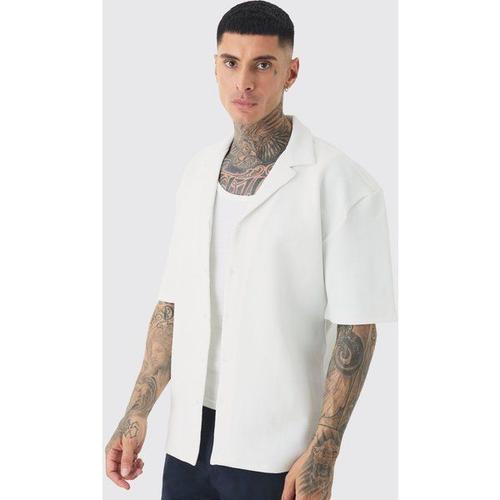 Tall Herringbone Detail Revere Shirt In White Homme - Blanc - Xxl, Blanc