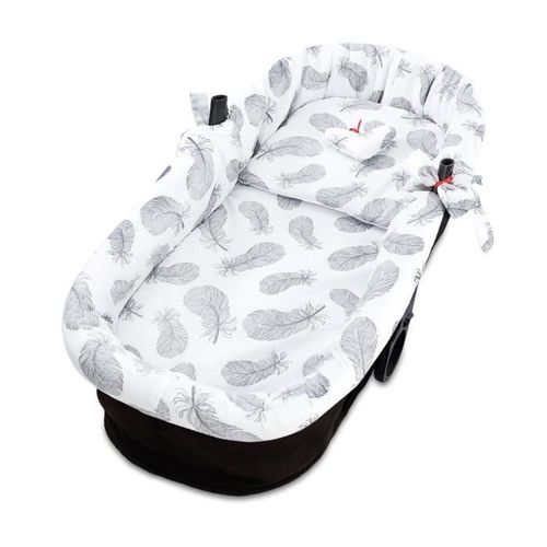 Housse Pour Nid De Bain Bébé Ensemble D'accessoires De Poussette 3 Pièces Avec Oreiller Et Matelas Coton Plumes Grises