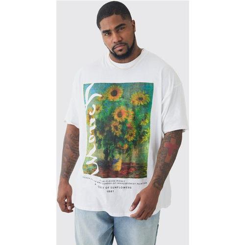 Plus Monet Sunflower Printed Licensed T-Shirt In White Homme - Blanc - Xxl, Blanc
