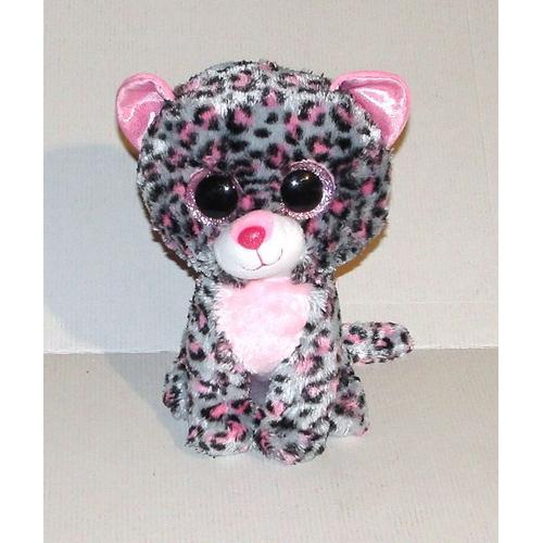 Peluche Leopard Tacha Ty Gris Rose Noir Yeux Brillant Doudou Style Beanie Boo's