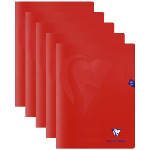 Clairefontaine Lot De 5 Cahiers Piqué Mimesys 24x32cm 48 Pages Petits Carreaux Couverture Pp Rouge