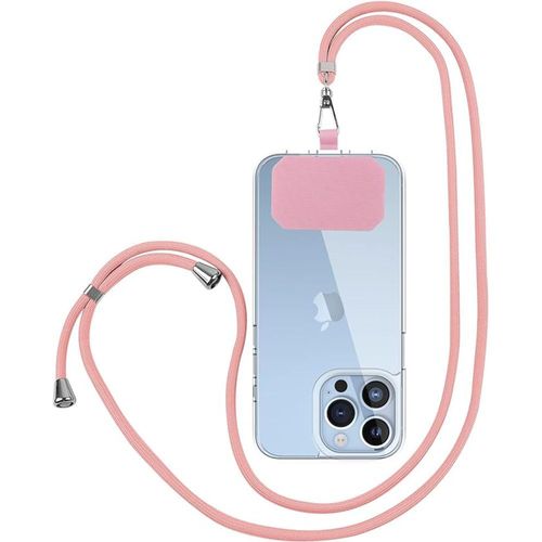 Cordon Universel Pour Téléphone Portable, Tour De Cou Avec Patch Fixation Léger 160cm Réglable - Rose - E.F.Connection