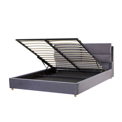 Lit Avec Coffre En Velours Gris Avec Rangement 160 X 200 Cm Batilly