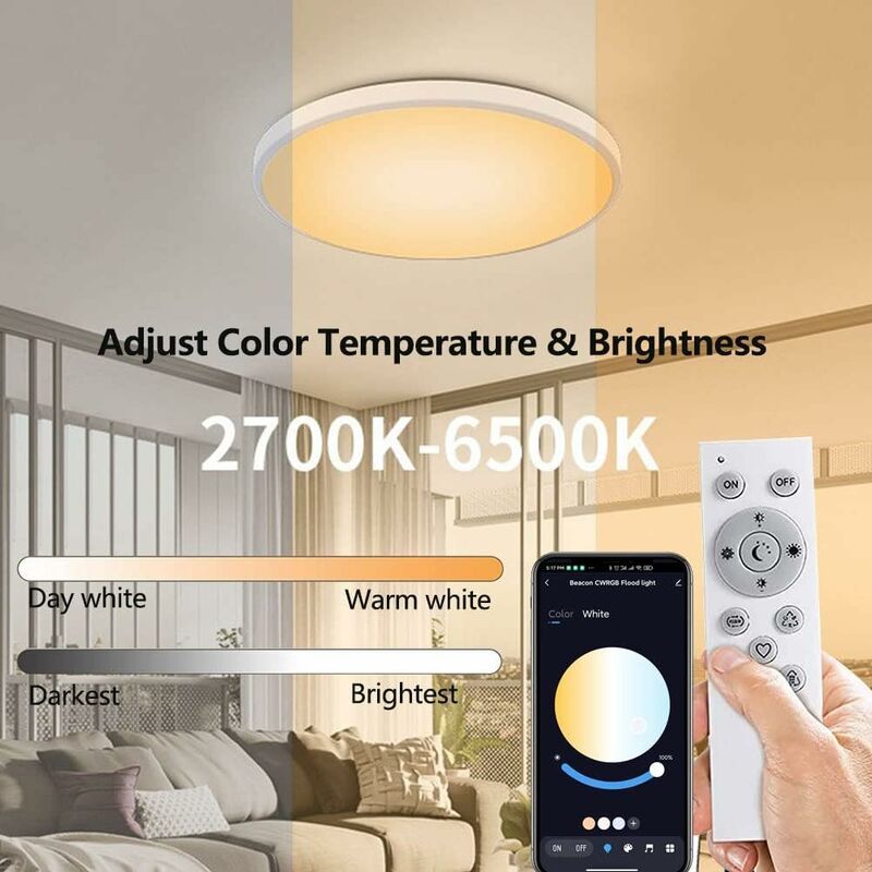 Plafonnier Led Intelligent Avec Telecommande, 24w 30cm 2400l... - 2