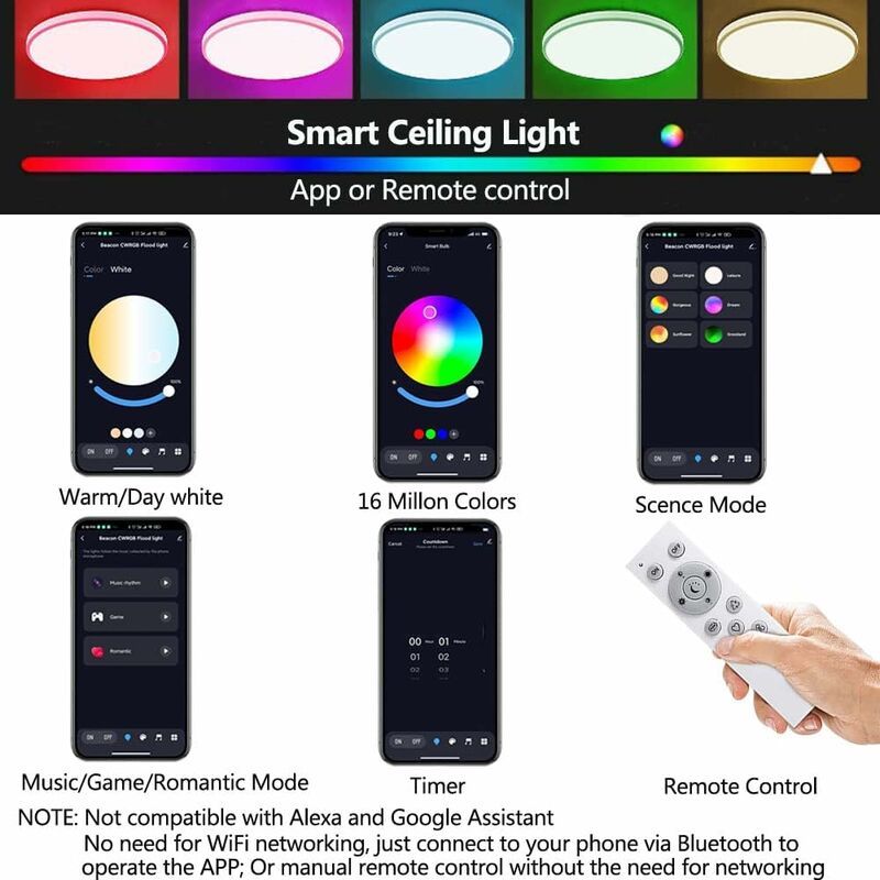 Plafonnier Led Intelligent Avec Telecommande, 24w 30cm 2400l... - 4