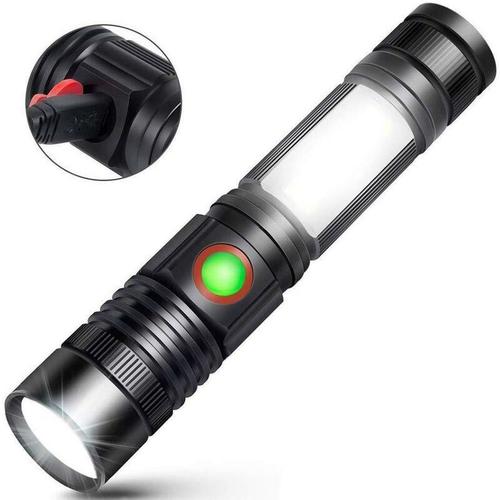 Torche Lampe de Poche LED USB Rechargeable Puissante Militaire Lampe COB Portable Zoomable Torche pour Auto Garage Atelier Camping Bricolage (Pile Rechargeable incluse & Magnetique au Bas) goodnice