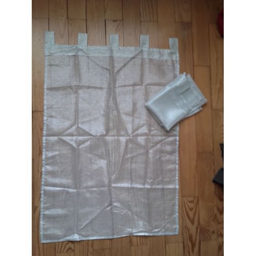Paire De Voilages Blancs-Argent Pailletés 60 X 90 Cm (Abîmée)