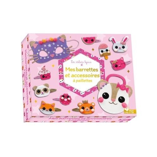 Mes Barrettes Et Accessoires À Paillettes - Avec 4 Barrettes Roses Et 4 Barrettes Dorées, 1 Sac À Décorer, 2 Supports De Borches Dorés, Des Strass, Du Fil Élastique Violet, 17 Pompoms Roses...