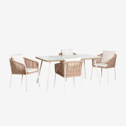 Ensemble Table Rectangulaire (160x90 Cm) Et 4 Chaises De Salle À Manger Arhiza Classic Tapioca Beige