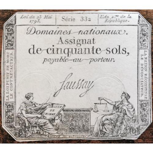 Assignat 50 Sols - 23 Mai 1793 - Série 332 - Domaine Nationaux - Saussay
