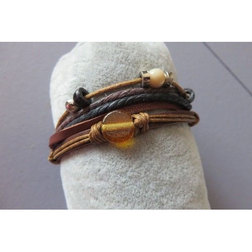 Bracelet Homme Cuir Et Perle 5 Rangs 5/42
