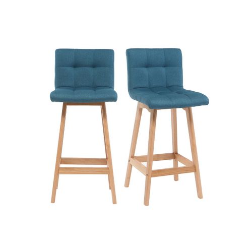 Tabourets De Bar Bois Et Bleu Canard H65 Cm (Lot De 2) Klaris