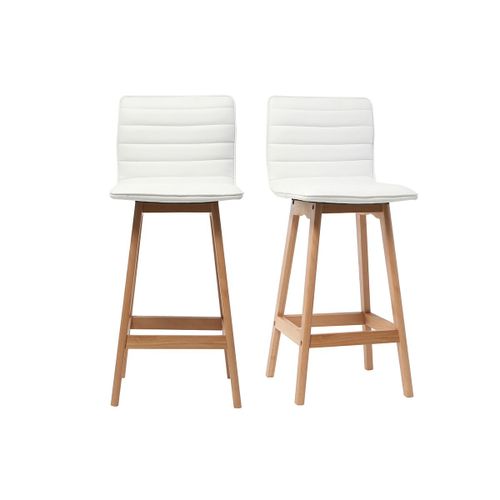 Tabouret De Bar Design Bois Et Blanc 65 Cm (Lot De 2) Emma
