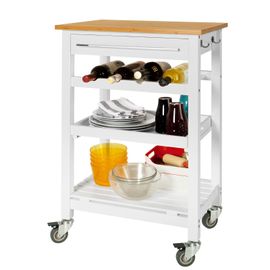 Sobuy Fkw16-Wn Table Roulante Meuble De Rangement Cuisine Desserte À Roulettes, Chariot De Service Roulant + Un Billot Gratuit