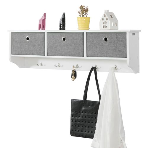 Sobuy® Frg282-W Portemanteau Mural Étagère 3 Tiroirs Meuble D¿Entrée Penderie Mural ¿ Blanc