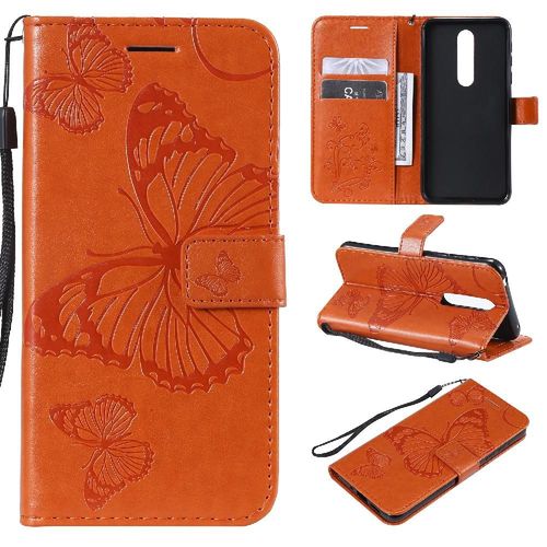 Flip Étui Pour Nokia 7.1 Couverture Magnétique Couverture Antichoc Flip Kickband Cuir Pu Avec Support De Fente Pour Carte - Couleur Orange