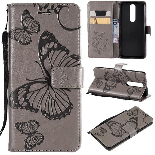 Flip Étui Pour Nokia 5.1 Cuir Pu Couverture Antichoc Couverture Magnétique Flip Kickband Avec Support De Fente Pour Carte - Gris Clair