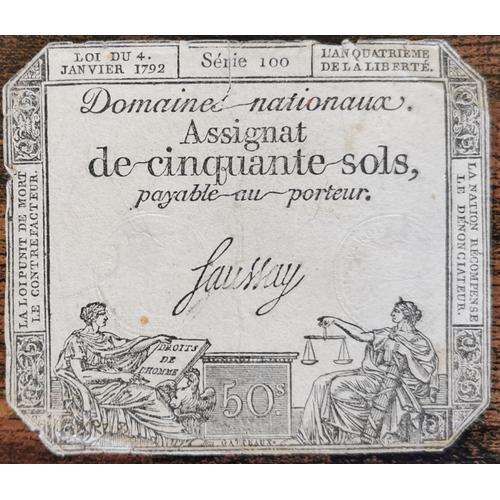 Assignat 50 Sols - 4 Janvier 1792 - Série 100 - Domaine Nationaux - Saussay