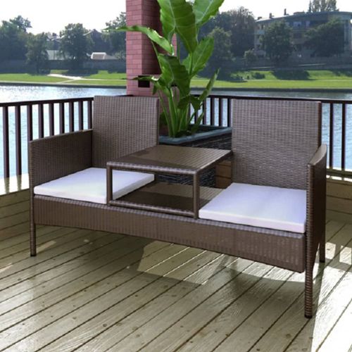 Vidaxl Canapé De Jardin 2 Places Et Table À Thé Résine Tressée Marron