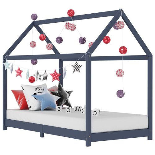 Vidaxl Cadre De Lit D'enfant Gris Bois De Pin Massif 90 X 200 Cm