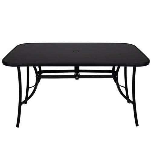 Table De Jardin Springos® Avec Plateau En Verre Et Trou Parasol 90 X 150 Cm - Noir - Design - Métal