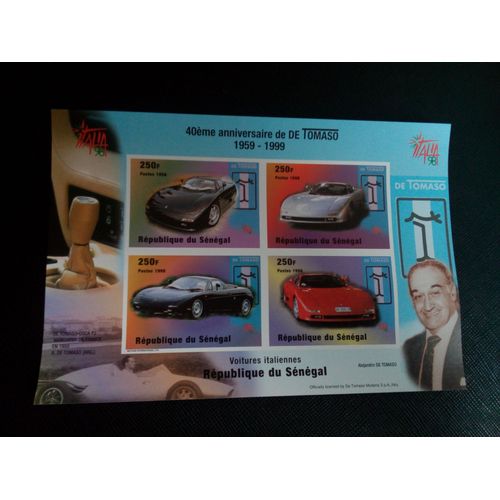Timbre Senegal Yt 1313 A 1316 Séries: 40e Anniversaire Du Constructeur Automobile De Tomaso 1999 (1 061204 )