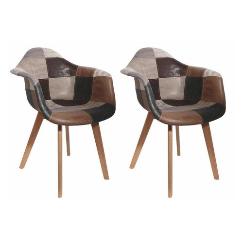Paris Prix - Lot De 2 Fauteuils Déco "Patchwork" 84cm Marron