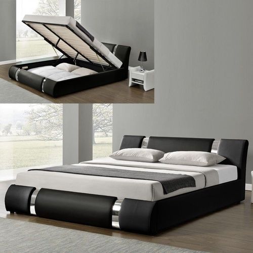 Lit Coffre Sommier Relevable Nova - Noir - 180x200