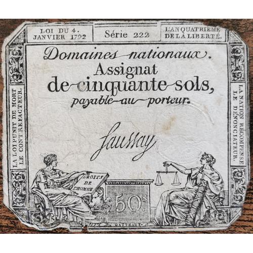Assignat 50 Sols - 4 Janvier 1792 - Série 222 - Domaine Nationaux - Saussay