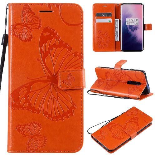 Flip Étui Pour Oneplus 7 Pro Flip Kickband Avec Support De Fente Pour Carte Cuir Pu Couverture Magnétique Couverture Antichoc - Couleur Orange