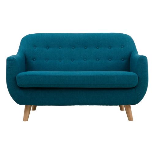 Canapé 2 Places Scandinave Déhoussable Bleu Canard Et Bois Ynok