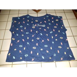 T-Shirt Tee Shirt Sans Manche Bleu Marine Motif Poitrine So Fresh Avec Glaces, Crèmes Glacées, Beignets Et Boissons Taille Xs Ou 14 Ans