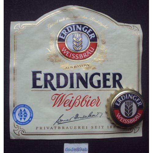 Étiquette Et Capsule De Bière Allemande " Erdinger Weissbräu " Aus Bayern