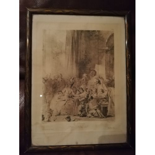 Fragonard - Héliog J Chauvet Dessin À La Sépia " Le Concours " Les Maîtres Du Dessin Imp. Chaix Paris