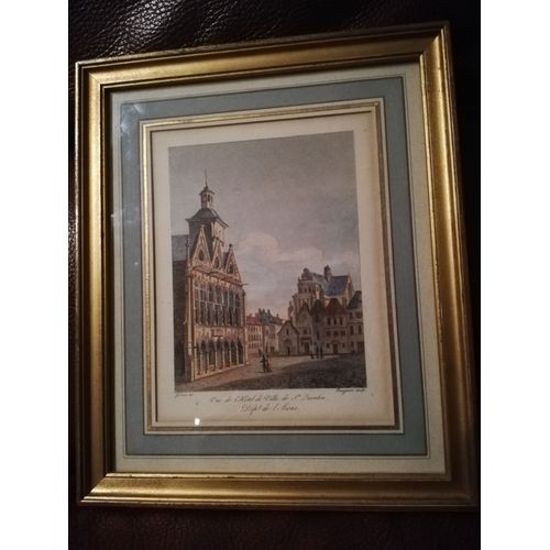 Gravure Goblain - Baugean Vue De L'hôtel De Ville De St Quentin Département De L'aisne